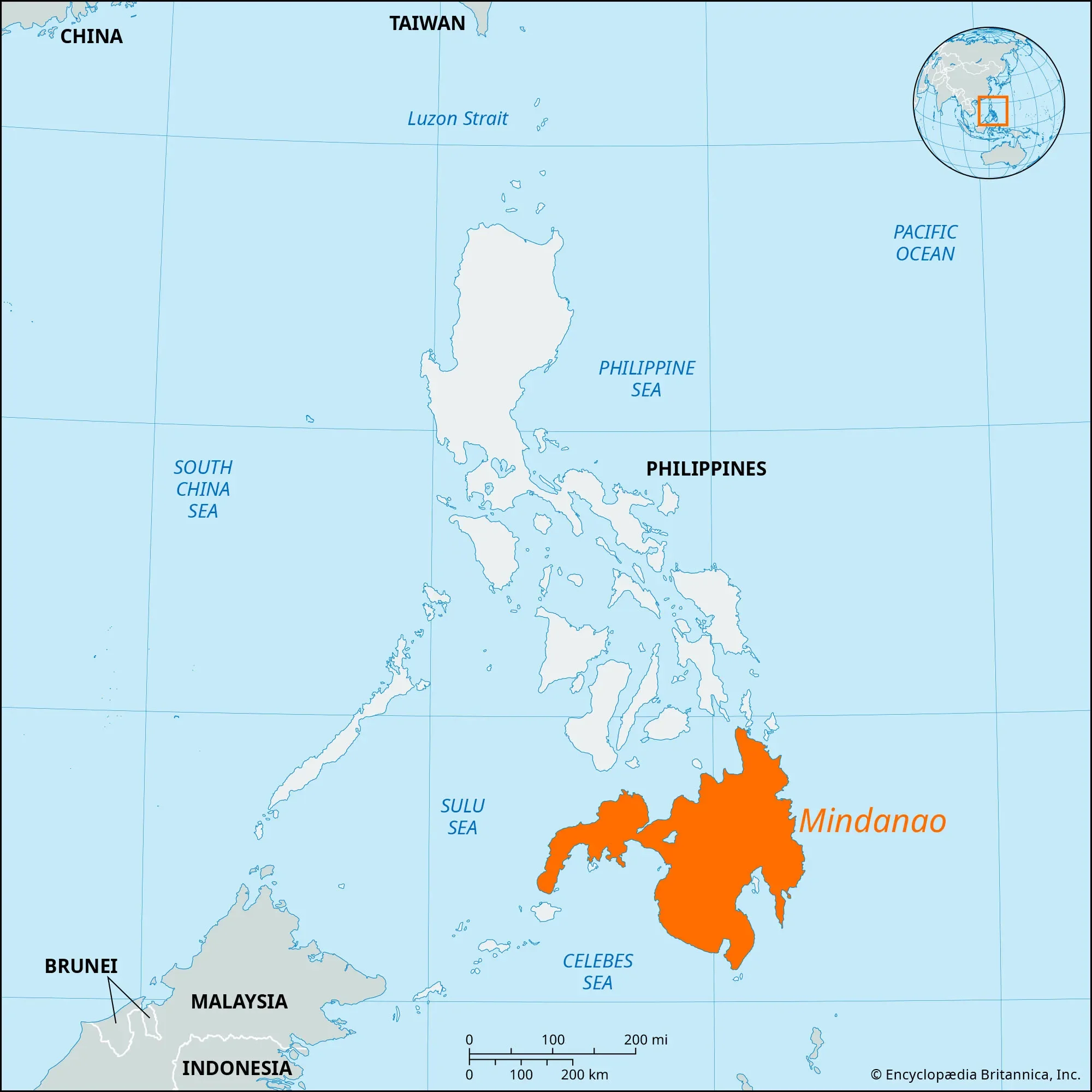 Mindanao highlighted on the map of the Philippines